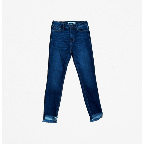 Hidden Ultra High Waist Dark Wash Distressed Cropped Ankle Jeans - Picture 1 of 6